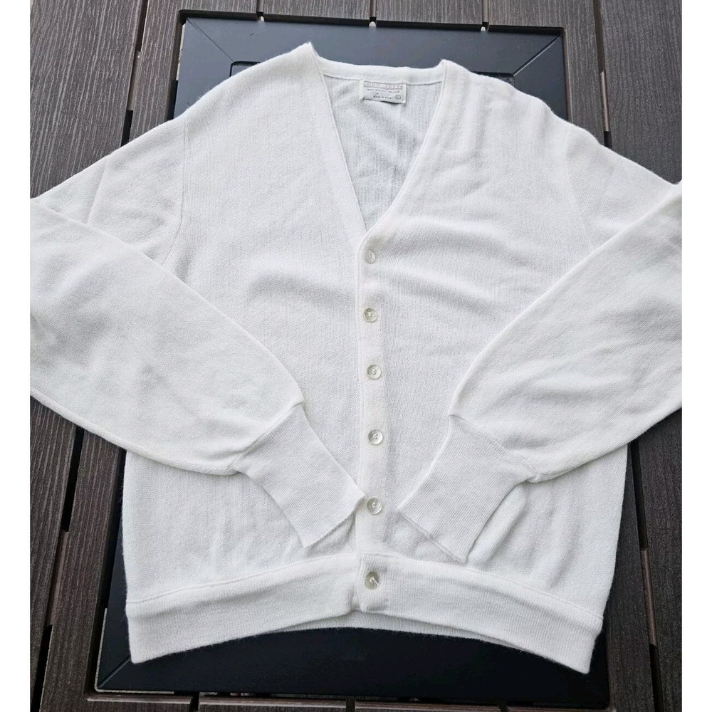Lord Jeff Cardigan Sweater Mens Large Ivory Made USA‎ 100% Dupont Orlon